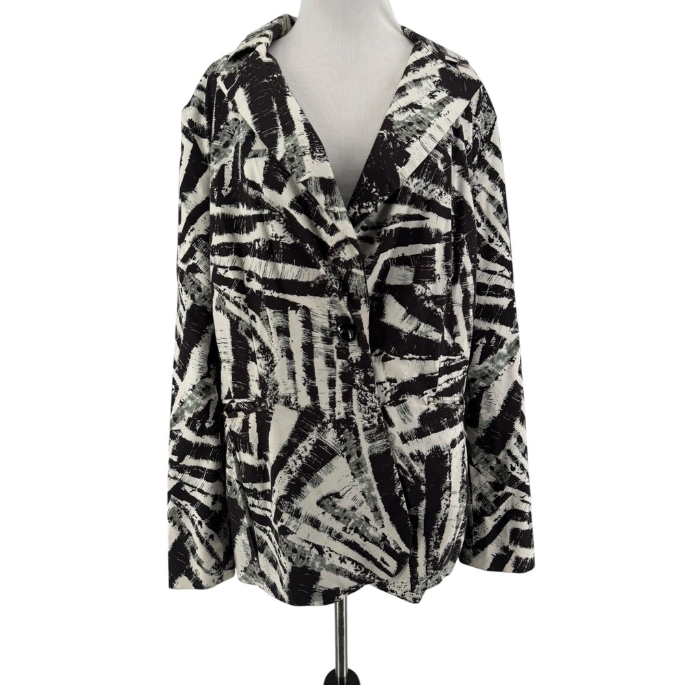 Sandro Vintage Women's Black White Abstract Long Sleeve Blazer Jacket Size Large